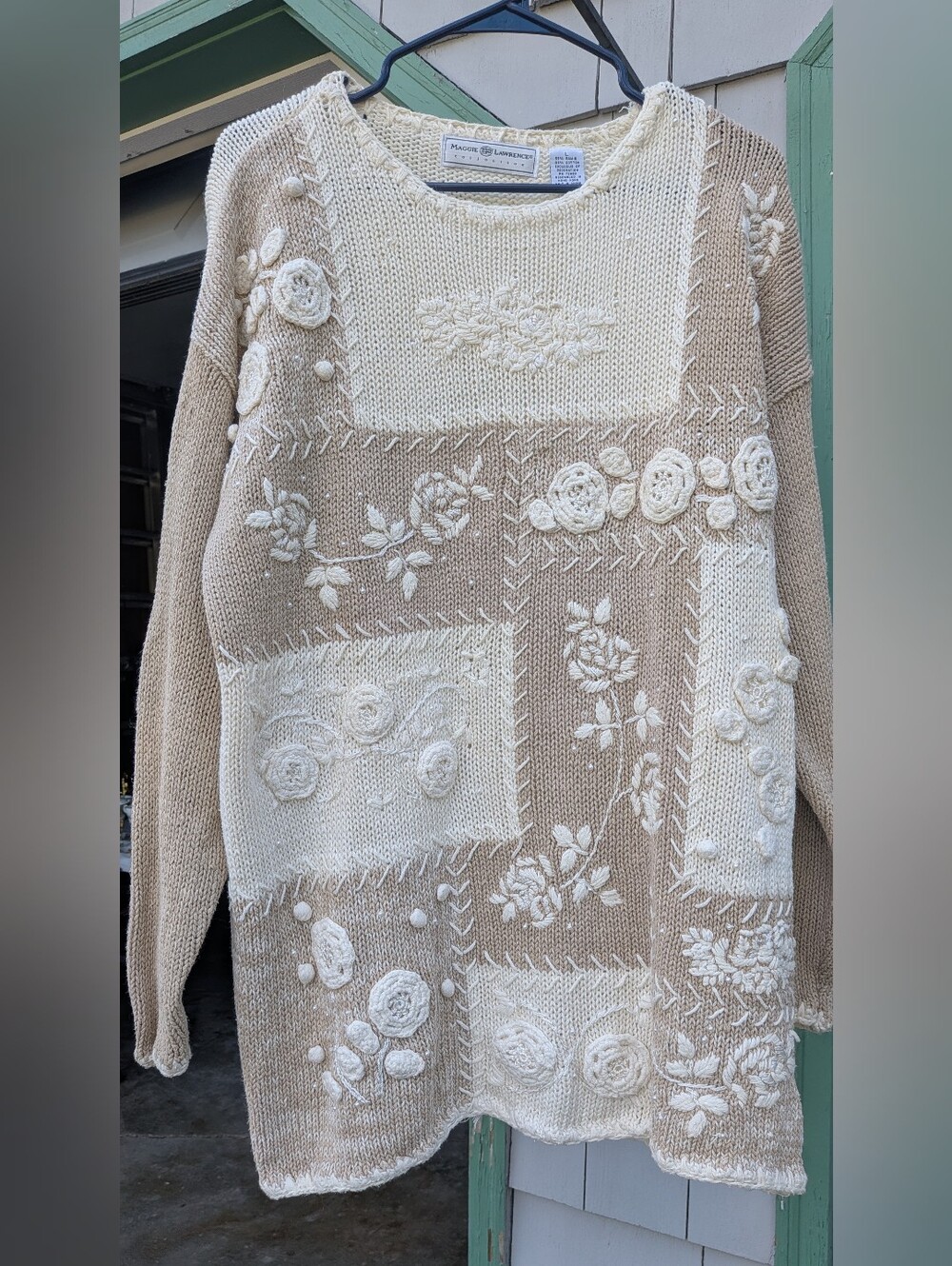 Vintage Maggie Lawrence Patchwork Floral Embroidered Sweater L